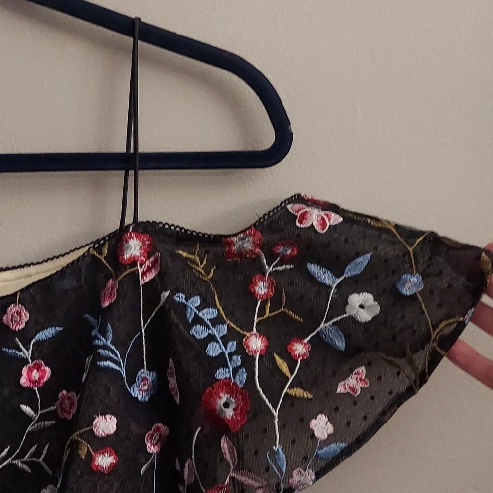 ADRIANNA PAPELL Black Floral Embroidered Tiered Fit Off-the-Shoulder Dress NEW 6 - Picture 6 of 15